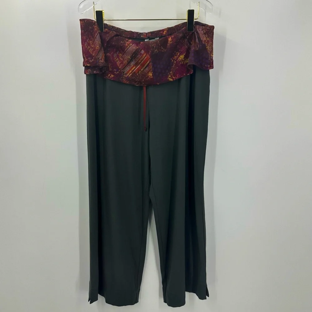 J Jill Lounge Pants Stretch Roll Down Waist Gray Pink Print Womens Large - Picture 1 of 8